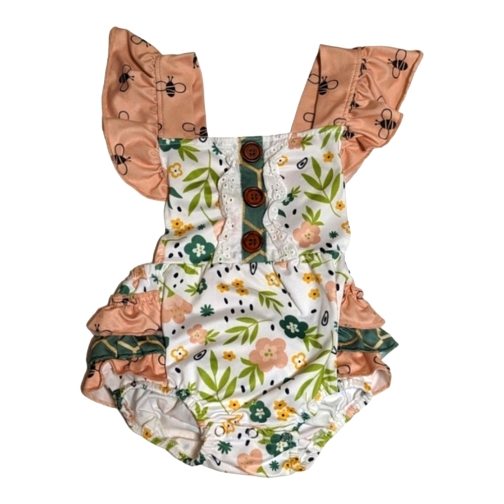 Not For Sale Wellie Kate Halter Romper Ruffle Floral Baby Girls 6-12 Months